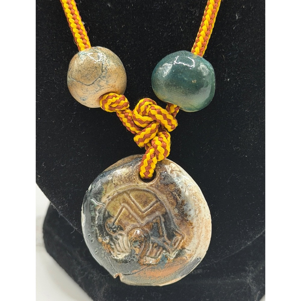 Handmade Stone Pendant Necklace Adjustable Cord Earth Tone Boho 22"